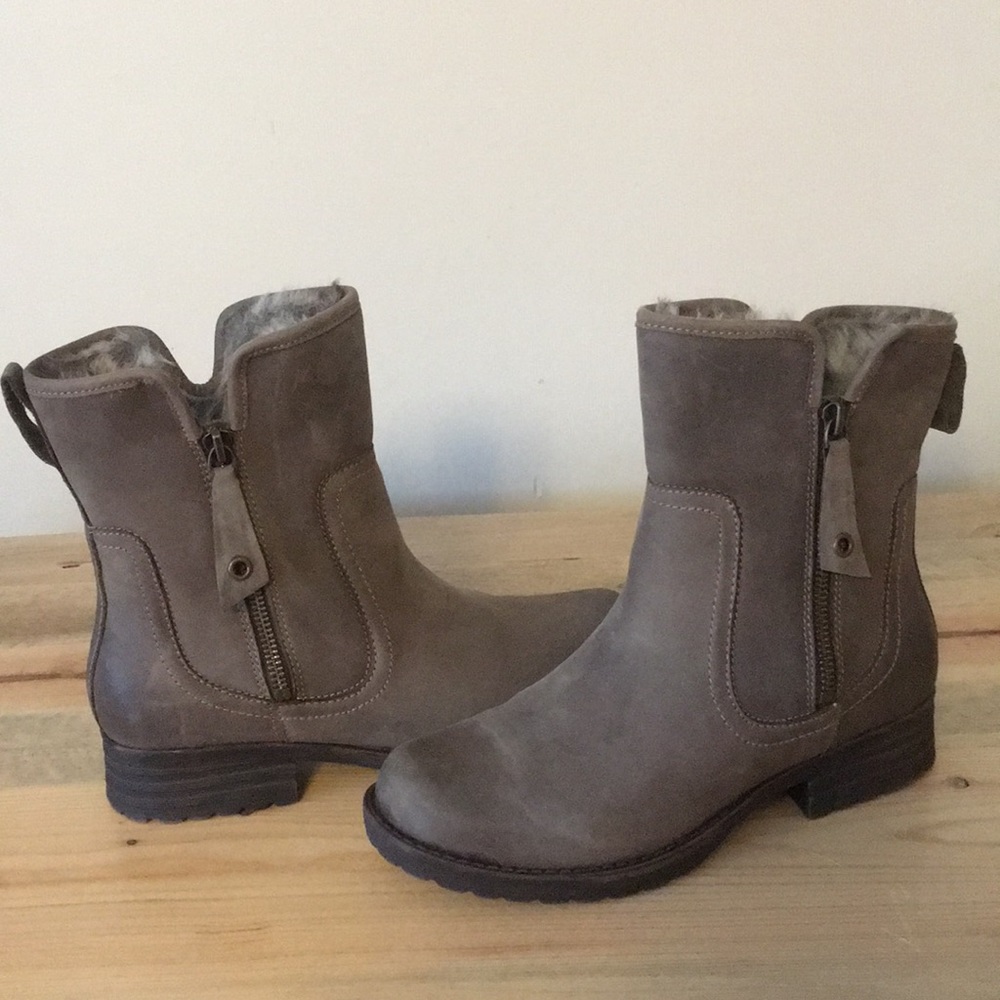 ABEO Gray Leather Booties